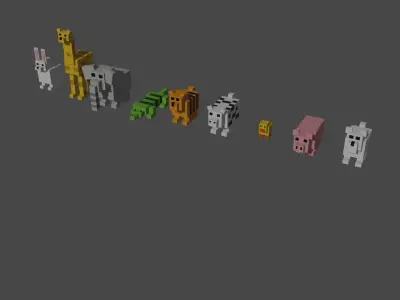 Animals group of minecraft Free low-poly 3D model