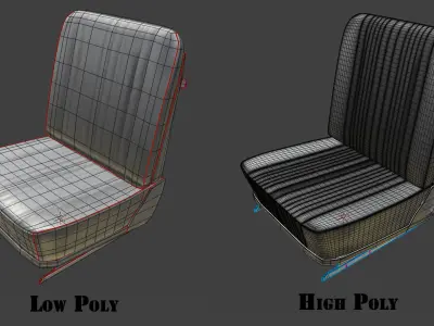 Classic Car Seat many Leather PBR Options Low-poly 3D model