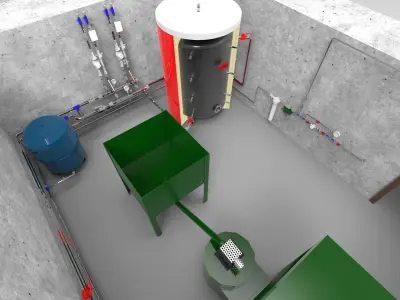 Industrial Boiler Room on wood pellets 3D model