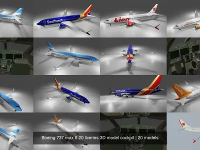 Boeing 737 max 8 20 liveries 3D model cockpit 3D Model Collection