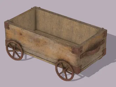 Rustic wooden cart Low-poly 3D model purchase