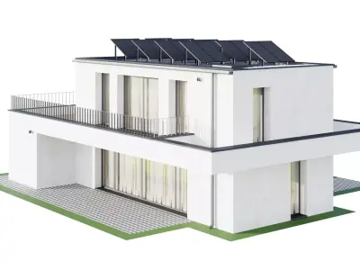house modern house 28 family house with solar panels on the roof Free 3D model