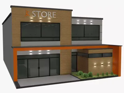 Store with orange sign Low-poly 3D model