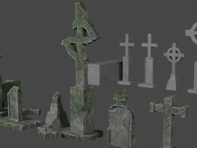 Old and new gravestone asset Low-poly 3D model