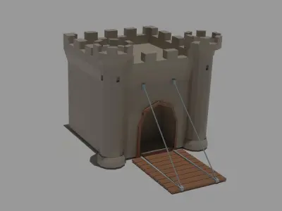Low Poly Castle with wooden bridge Low-poly 3D model