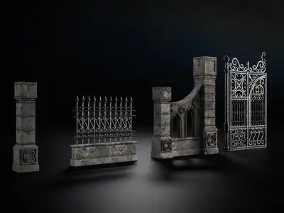 GOTHIC EXTERIOR PROPS ASSET Collection Low-poly 3D model