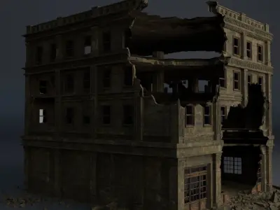 DESTROYED BUILDING CLASSICAL APOCALYPSE WAR RUINED 01 Low-poly 3D model