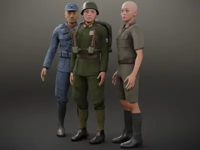 Chinese Soldiers Pack Low-poly 3D model
