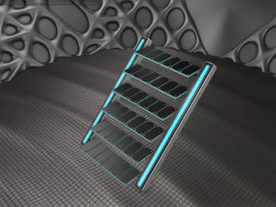 Sci-Fi Stairs - 15 - Silver Blue Neon Light Version Low-poly 3D model