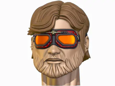 High Poly Mans Head with Beard and Glasses Low-poly 3D model