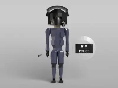 Low Poly Riot Police Low-poly 3D model
