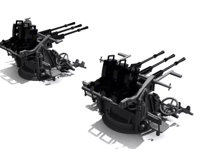 triple guns Japan WWII 3D print model
