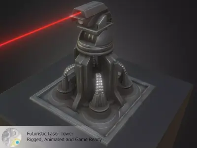 Futuristic Laser Gun Tower Low-poly 3D model