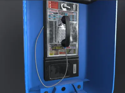  Payphone Blue New-York PBR Free low-poly 3D model