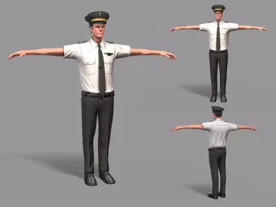 Pilot cartoon policeman Low-poly 3D model