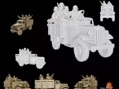 Military Cargo Truck with Soldiers 1 3D print model