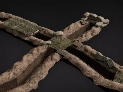 Modern Trenches Modular Pack - 21 Sections 30 Modules Low-poly 3D model