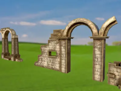 Wall stone arches destroyed PBR low-poly 3D model Low-poly 3D model