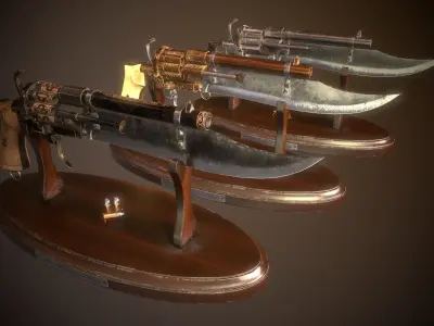 Gunblade Vintage Revolver Low-poly 3D model