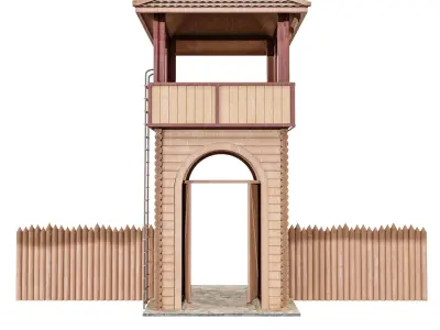 Medieval Fort Gate 2 Colors Low-poly 3D model