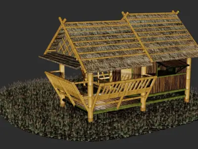 Thailand Bamboo hut style 3d model Free low-poly 3D model