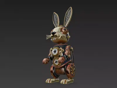 Stylized Wind-Up Rabbit Toy 3D Model 3D model