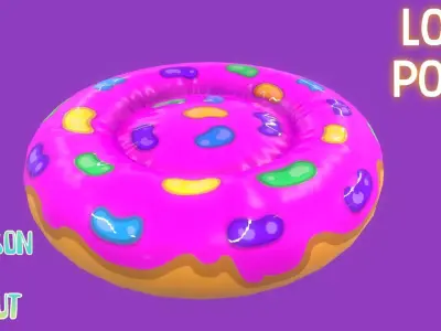 Stylized Crimson Donut Pet Bed-Cartoon 3 D model-Dogs and Cats Free low-poly 3D model