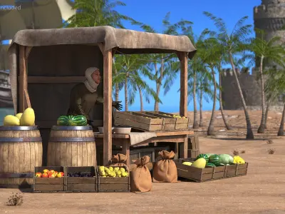 Medieval Merchant with Market Stall 3D model