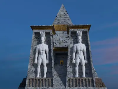 Fantasy Pyramid And Male Statues 3D model