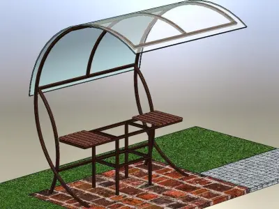 barbecue bench with glass canopy Free 3D model