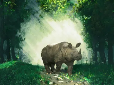 One horned Rhino Complete Scene Rigged 2 versions Low-poly 3D model