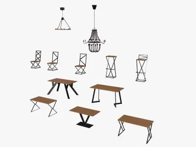 Low poly furniture in loft style Low-poly 3D model