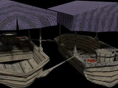 Medieval Wooden Cargo Ship Docks Pack Convoy Merchant Sail Ocean Low-poly 3D model