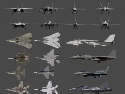 4th generation fighter F14-F15-F16-F18 Low-poly 3D model