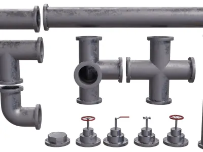 Industrial Pipes Set Low-poly 3D model