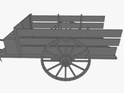 low poly wooden old cart 3D model