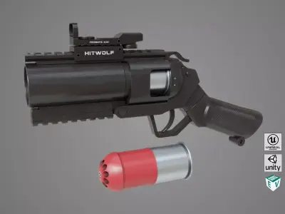 Grenade Launcher 07  All PBR Unity UE Textures Low-poly 3D model