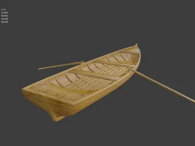 Rowboat wooden canoe 3D model