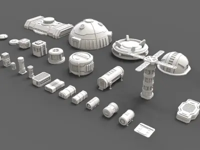 sci fi industrial objects 3 3D model