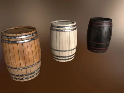 PBR Barrels set of wooden Free low-poly 3D model