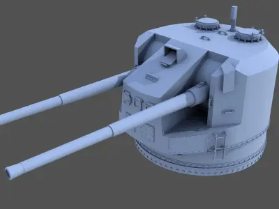 QF 5-25-inch Mk I DP Turret - 1-350 scale 3D print model