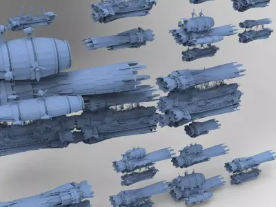 Sci fi Airship Space design City 10 designs 3D model