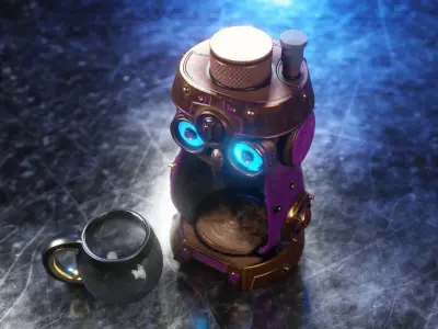 Steampunk owl shaped coffee machine 3D model