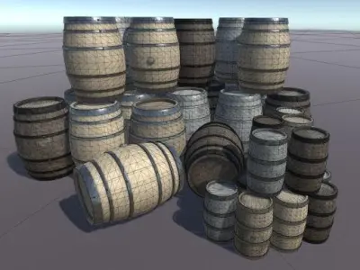 Wood Barrels Pack PBR Low-poly 3D model