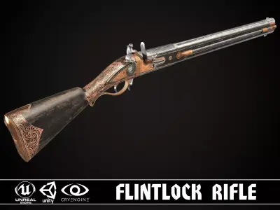 Double-barreled Flintlock Rifle Dark Low-poly 3D model