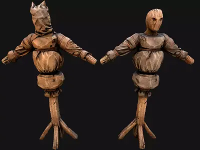 Wooden Dummy Medieval Training Camp Environment  Low-poly 3D model