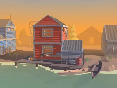 Poligonal Fisher Town Low-poly 3D model