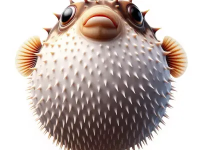 Realistic Pufferfish 3D Spiky Ocean Fish Expressive Eyes Low-poly 3D model