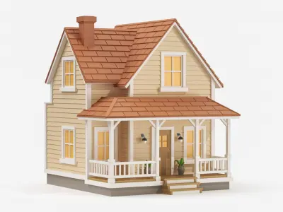 Cartoonish Wooden House Low Poly 3D Model 02 3D model