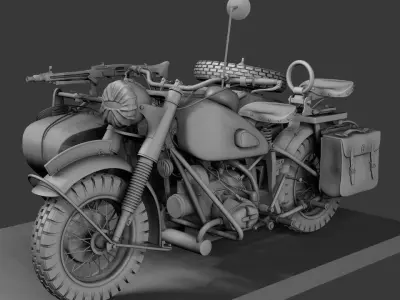 ww2 R75 Motorcycle HighPoly Model with mg42 3D model